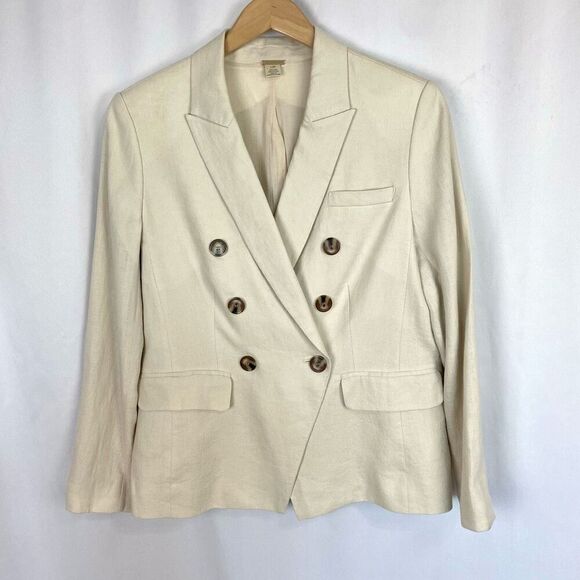 Magaschoni Linen Blend Double Breasted Blazer Jacket Cream Ivory Women L Career - Picture 12 of 13